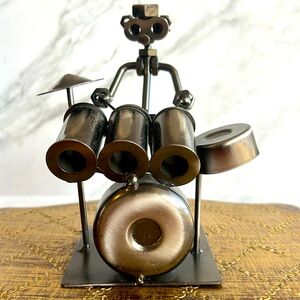 Drummer Art Metal Nuts & Bolts Figurine Sculpture Musician‎ Drum Set - Handmade